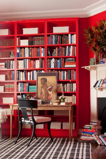 Red Bookcases - Interior Walls Designs Blog